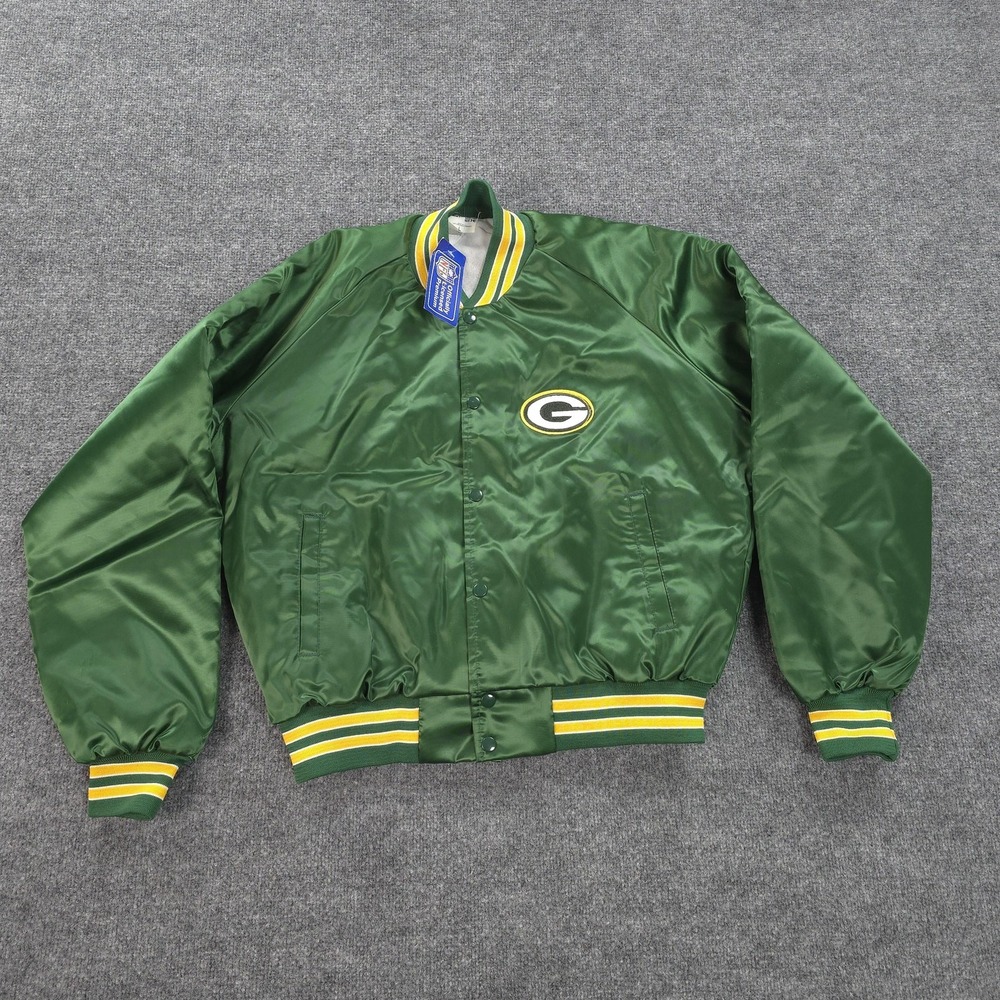 Vintage Green Bay Packers Jacket Mens‎ L Satin NFL Football Chalk Line 80s USA